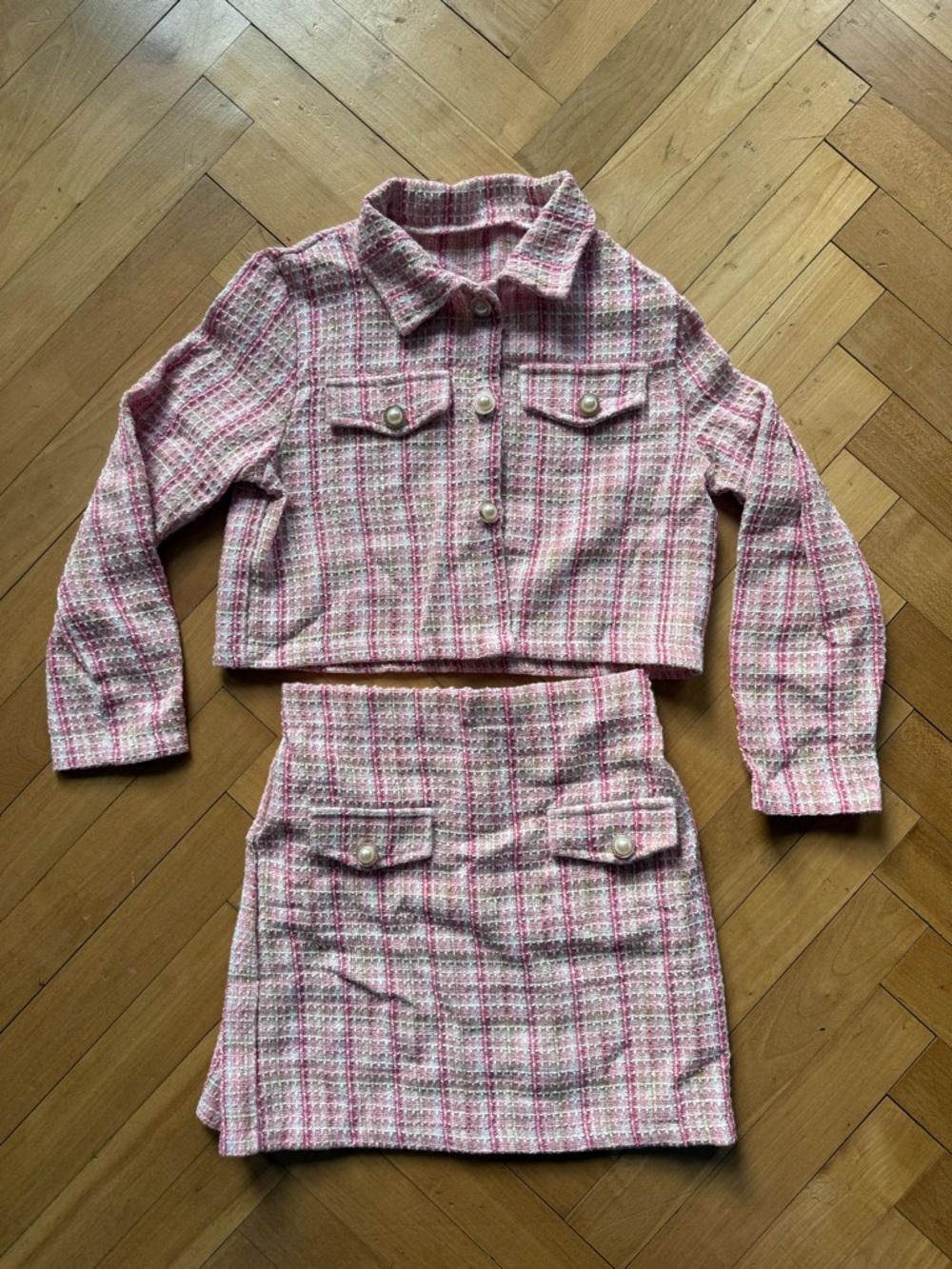 Pink Tweed Two-Piece Skirt Set